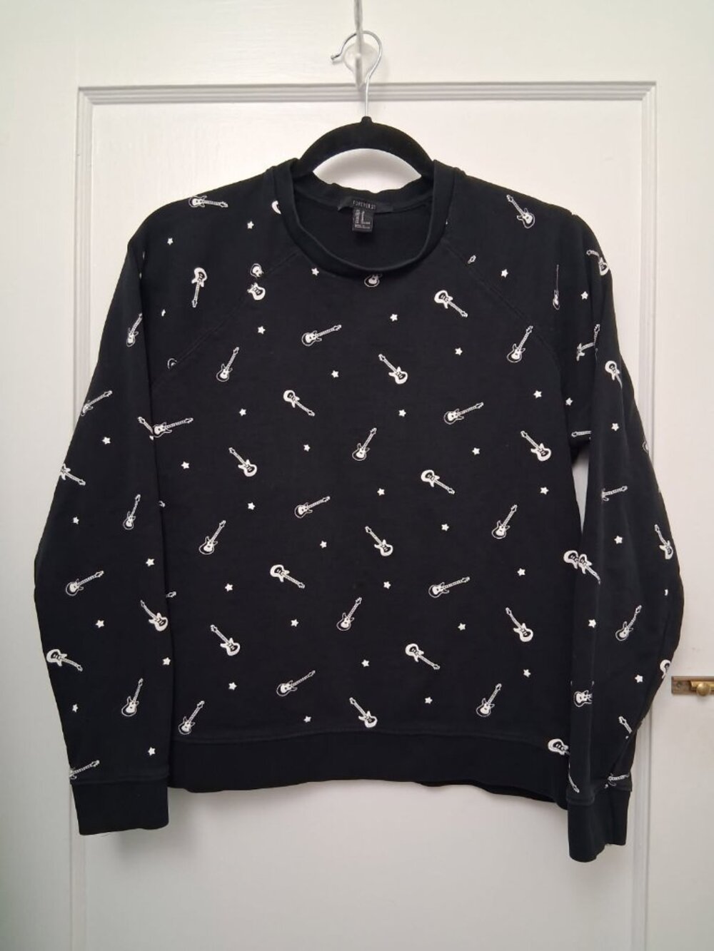 Women's Forever 21 Crew Neck Guitar and Stars Sweatshirt